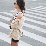 striped top x leather skirt